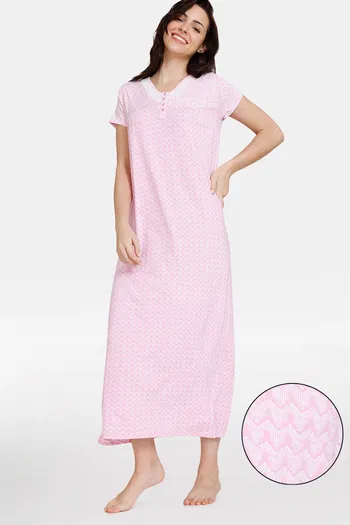 Buy Zivame Batik Bae Knit Cotton Full Length Nightdress - Prism Pink